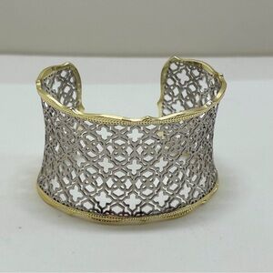 Kendra Scott, Candice Silver And Gold Logo Design Cuff Bracelet With Dust Bag